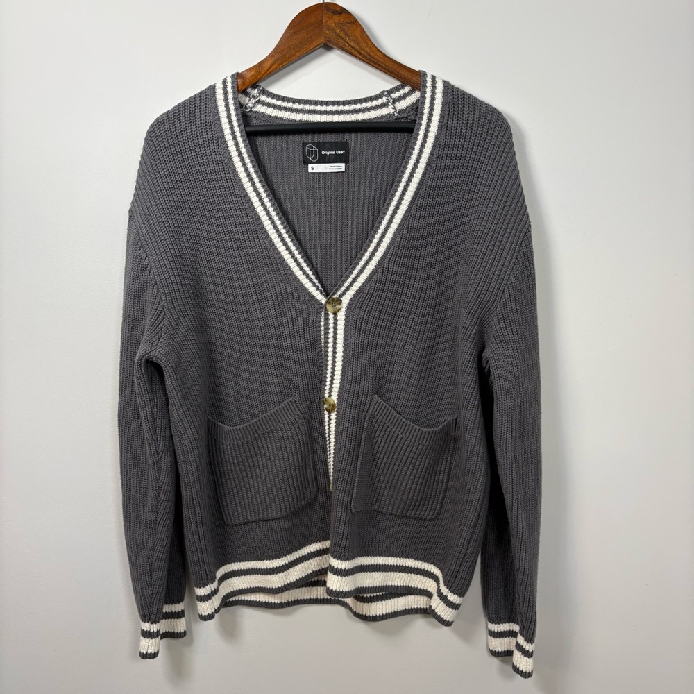 Designer Inspired Gray Varsity Knit Cardigan Preppy Grandpacore Unisex